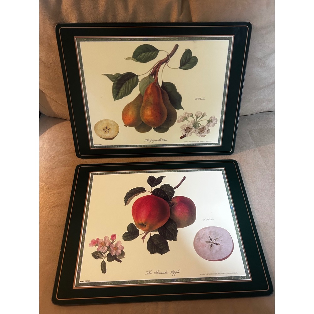 Pimpernel Botanical Placemats Set of 2 RHS Apple Pear Cork Backed Vintage Style